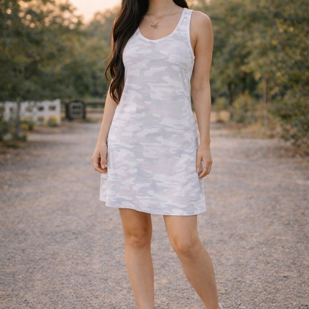 Z Supply Camo Tank Dress Dove Gray Large